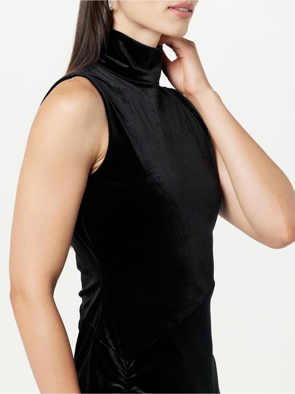 The Drop Black Mock Neck Sleeveless Velvet Mini Fabia Dress size XS NWT - Picture 3 of 6